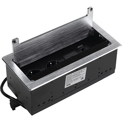 Выдвижной удлинитель Atlas USB, 2 розетки, USB A + C, HDMI, LAN, шлиф. сталь, AKS - фото 1