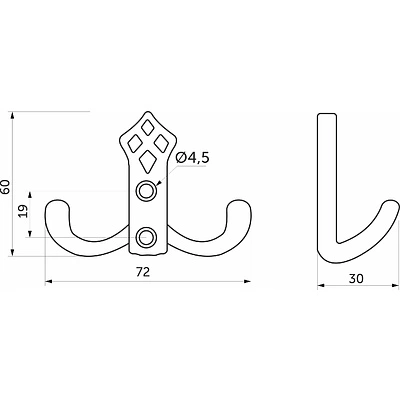Крючок меб. двухрожковый мет. PALAZZO античная латунь AKS - фото 2