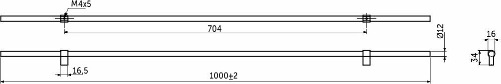 Ручка меб. скоба алюм. WHISPER 704/1000 черный матовый+брашированное золото, AKS - фото 2