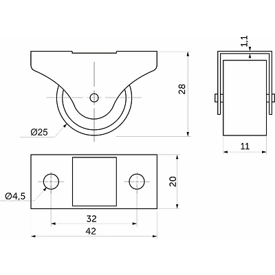 Ролик меб. d25 h28 прямоходящий, черный AKS - фото 2