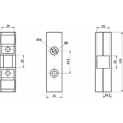 Соединитель 3-х труб перпендикулярный для квадр. трубы 25*25 QUADRO, черный AKS - фото 2