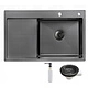 Мойка н/сталь, прямоугольная одночашевая, 780*490мм, мат графит, PVD, мойка справа, с крылом, врезн на/вровень столешнице, AKS (3,2мм) - фото 1