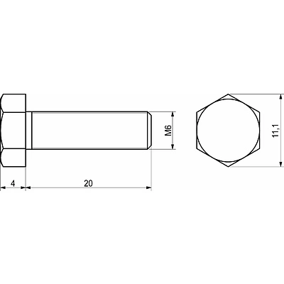 Болт с шестигранной головкой М6*20 полн. резьба, цинк (1кг=168шт) - фото 2