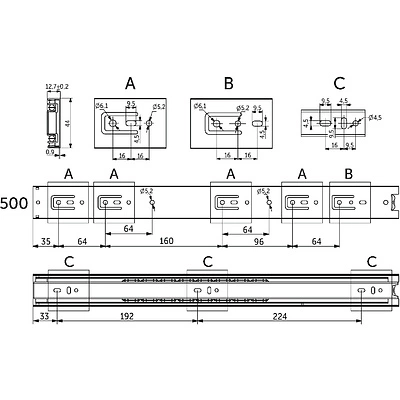 Направляющая шариковая L-500 h=45 AKS A - фото 2