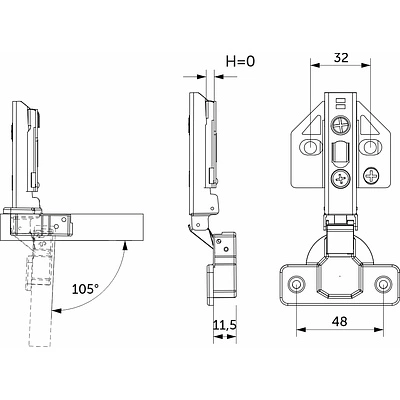 Петля накладная с доводчиком 48мм планка h3 clip-on 3D регулировка комплект заглушек с еврошурупом AKS PLUS - фото 4