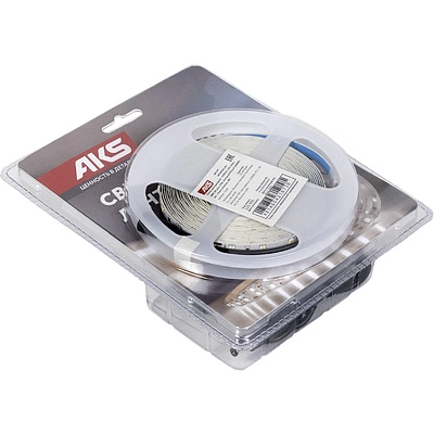 Лента светодиодная - 4,8W/m, 12V, 8мм, 2835, 60 д/м, IP20, теплый белый (3000K) - 5м, + блок питания, AKS - фото 5