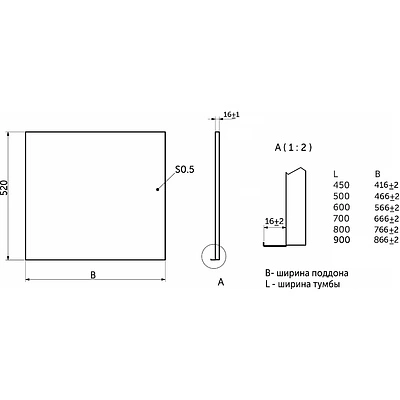 Поддон гигиенический в базу 800 мм., под 16 ДСП, алюминиевый, РФ (766*520 мм) - фото 2
