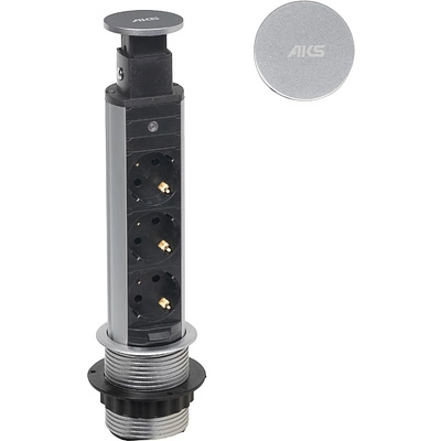 Выдвижной удлинитель Vulcan, 60 мм, 3 розетки, крышка пластик, цвет алюминий, AKS - фото 3