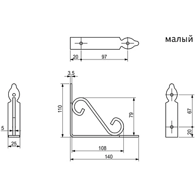 Полкодержатель мет. MELODY 145*110, черный AKS - фото 3