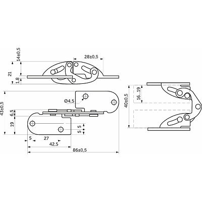 Петля д/столешниц ломберная 180° врезная AKS желтый цинк ДСП 16-19мм - фото 2