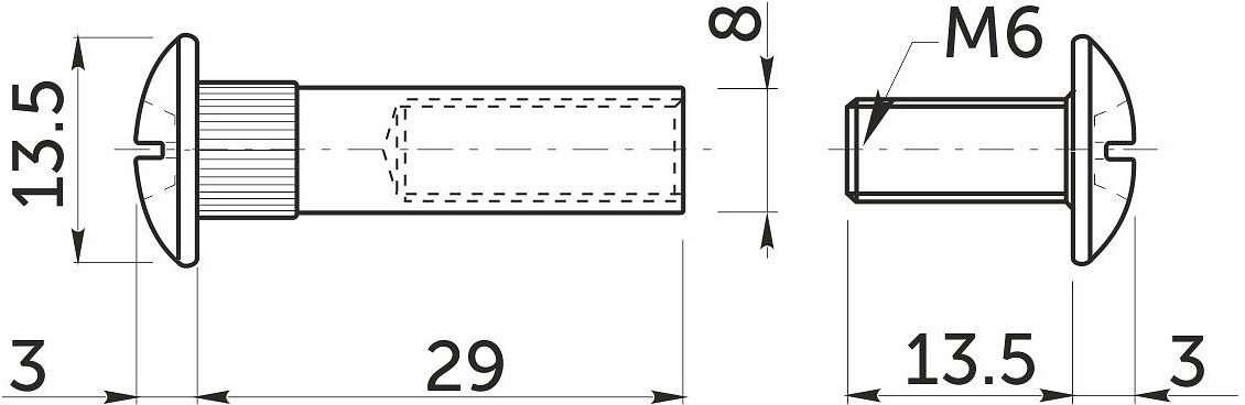 Стяжка межшкафная d8 М6х29мм (уп/500шт) AKS - фото 2