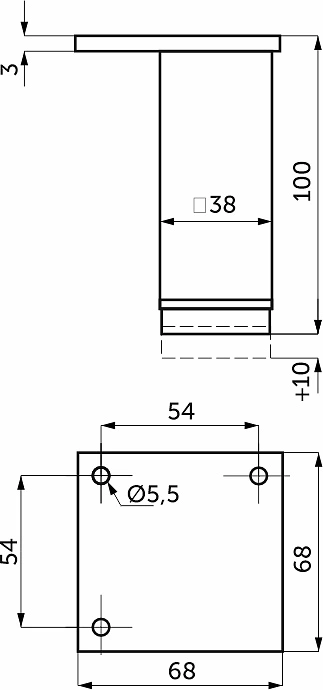 Опора меб. алюм. 38х38 h100 с регул. мат.хром AKS - фото 2