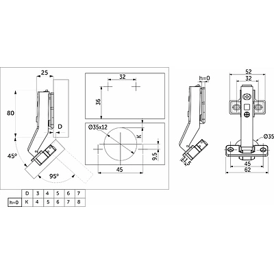 Петля угловая 45° с доводчиком 45мм h0 clip-on AKS PLUS (саморезы, заглушки) - фото 2