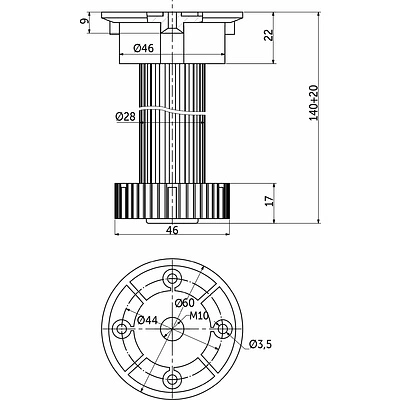 Опора кухонная пласт. h150 трехсоставная, черный AKS (1 уп. = 200 шт.) - фото 2