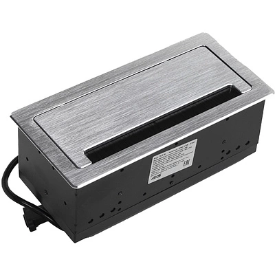 Выдвижной удлинитель Atlas USB, 2 розетки, USB A + C, HDMI, LAN, шлиф. сталь, AKS - фото 1