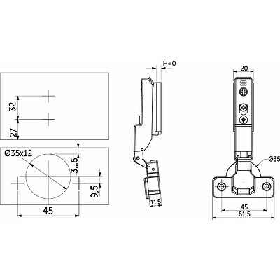Петля полунакладная с доводчиком 45мм h0 clip-on AKS PLUS 3D узкая (саморезы, заглушки) - фото 2