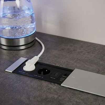 Выдвижной удлинитель Hollander, 2 розетки, 2xUSB A, HDMI, LAN, шлиф. сталь AKS - фото 6