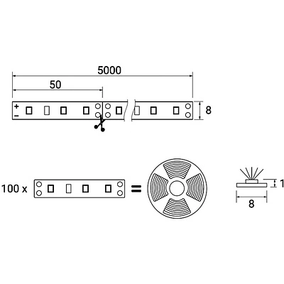 Лента светодиодная - 4,8W/m, 12V, 8мм, 2835, 60 д/м, IP20, нейтральный белый (4000K) - 5м, AKS - фото 2