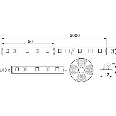 Лента светодиодная RGBW - 10W/m, 12V, 12мм, 5050, 60 д/м, IP20, цветная + нейтральный белый - 5м, AKS - фото 2