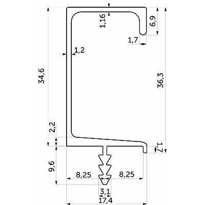 Ручка-профиль алюм. врезная C-образная SUN-16, 3.5м, серебро AKS - фото 2