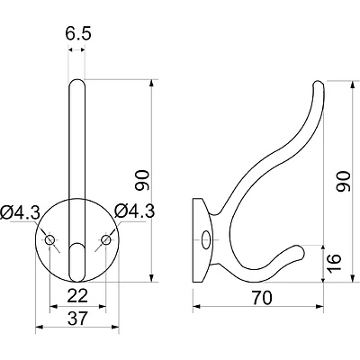 Крючок меб. двухрожковый мет. W009 хром AKS - фото 2