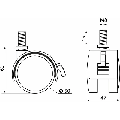 Колесо меб. пласт. FURNI d50 с винтом M8 с торм., белый/серый AKS - фото 2