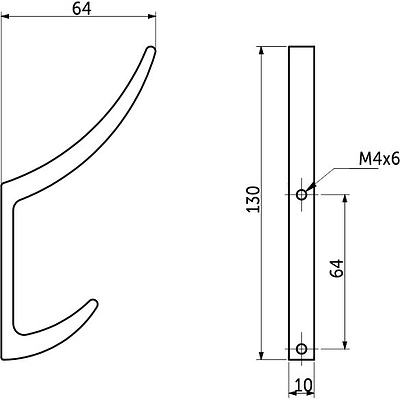 Крючок меб. двухрожковый мет. AK026 черный AKS - фото 2