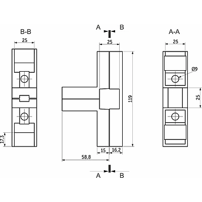 Соединитель 4-х труб угловой для квадр. трубы 25*25 QUADRO, хром AKS - фото 2