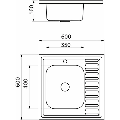 Мойка н/сталь, квадратная одночашевая, 600*600мм, полир хром, мойка слева, накладная, AKS (0,4мм) - фото 2