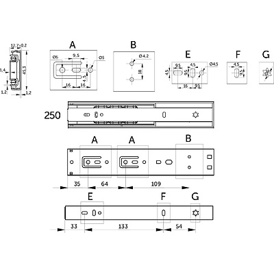 Направляющая шариковая L-250 h=45 PRIME by AKS SOFT CLOSE A черный - фото 2