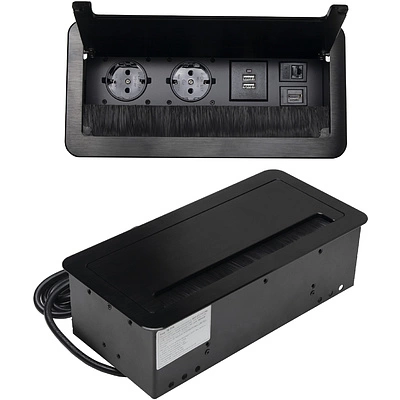 Выдвижной удлинитель AKS Atlas USB, 2 розетки, 2xUSB, HDMI, LAN, черный - фото 1