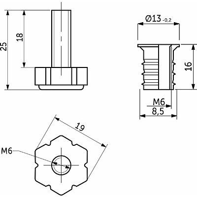 Регулятор уровня+муфта М6 белый (1 упак. = 100 компл.) AKS - фото 2