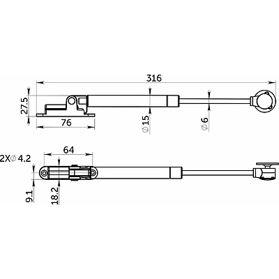 Подъемник газовый верхний 40N с доводчиком белый AKS PLUS - фото 2