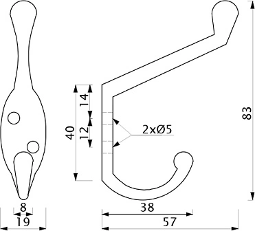 Крючок меб. двухрожковый мет. VIOL черный AKS - фото 2