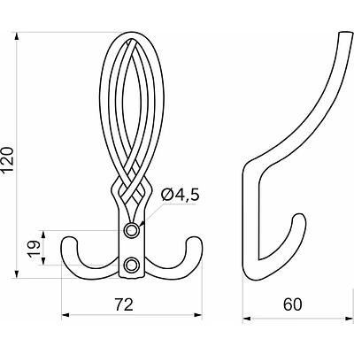 Крючок меб. трехрожковый мет. PALAZZO античное серебро AKS - фото 2