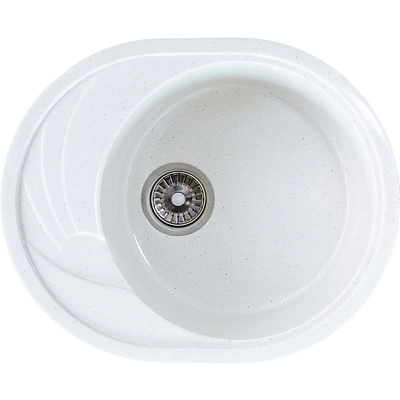 Мойка каменная, овальная одночашевая с крылом, S-20, 560*460мм, белый крап, врезная, Sim Gran - фото 1