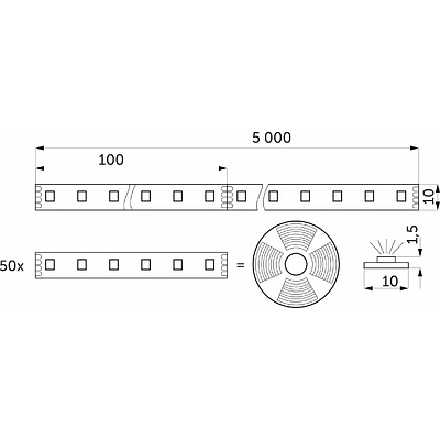 Лента светодиодная RGB - 10W/m, 24V, 10мм, 5050, 60 д/м, IP20, цветная - 5м, AKS - фото 2