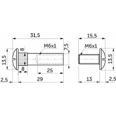 Стяжка межшкафная d8 М6х29мм (уп/100шт) AKS - фото 2