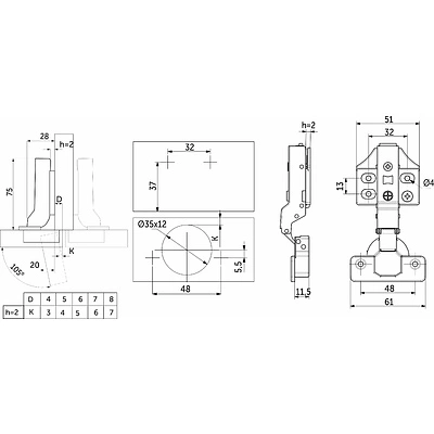 Петля полунакладная с доводчиком 48мм h2 clip-on PRIME by AKS 3D (саморезы, заглушки) (упак. = 2 шт.) - фото 2