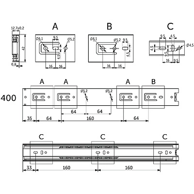 Направляющая шариковая L-400 h=42 GRIDLI A - фото 2
