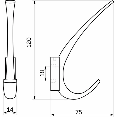 Крючок меб. двухрожковый мет. SKY хром AKS - фото 2