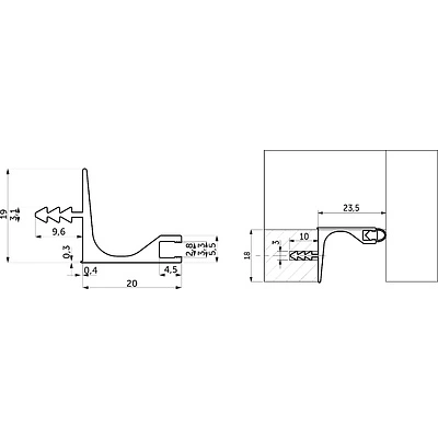 Ручка-профиль алюм. врезная для верхней базы 4м ДСП 18, анодированный черный AKS - фото 2