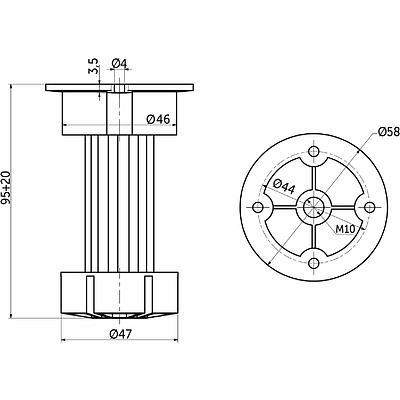 Опора кухонная пласт. h100 двусоставная, черный (1 упак. = 300 шт.) AKS - фото 3