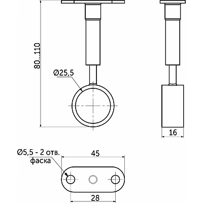 Держатель дистанционный проходной трубы d25 (936) с регуляцией, хром AKS - фото 2