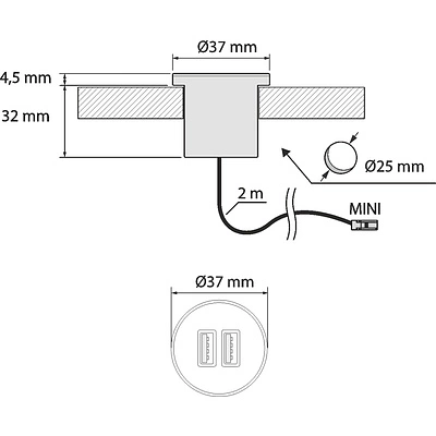 Устройство для зарядки аккумуляторов чёрный GNI-USB 1xUSB/1xTYPE-C/12VDC, 5VDC 2.1A, HLT - фото 2