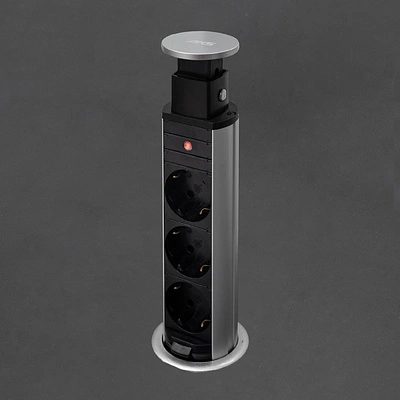 Выдвижной удлинитель Vulcan, 60 мм, 3 розетки, крышка пластик, цвет алюминий, AKS - фото 5