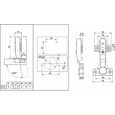 Петля накладная без пружины 45мм h0 clip-on PRIME by AKS (саморезы, заглушки) (упак. = 2 шт.) - фото 2
