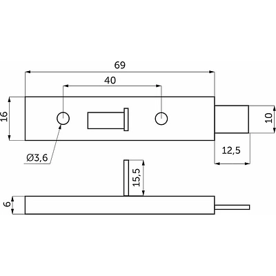Задвижка мебельная (шпингалет) желтый цинк без ответной планки, AKS - фото 2