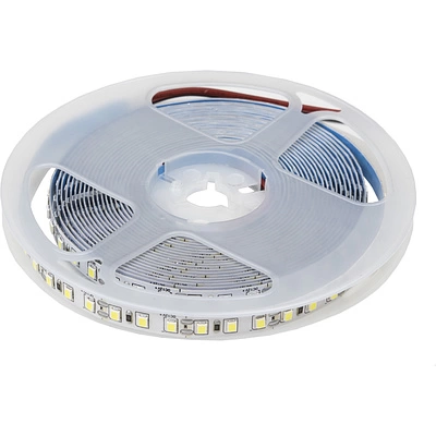 Лента светодиодная - 9,6W/m, 12V, 8мм, 2835, 120 д/м, IP20, холодный белый (6000K) - 5м, AKS - фото 1