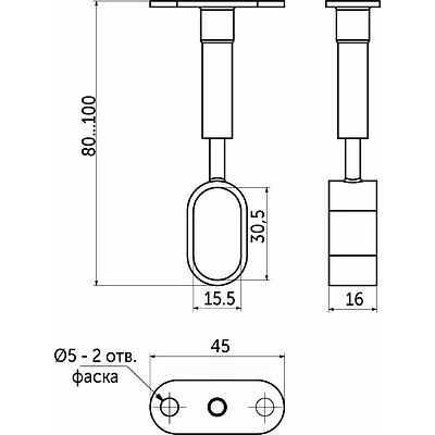 Держатель дистанционный проходной трубы овальн. 30*15 (935) регулируемый, черный AKS - фото 2